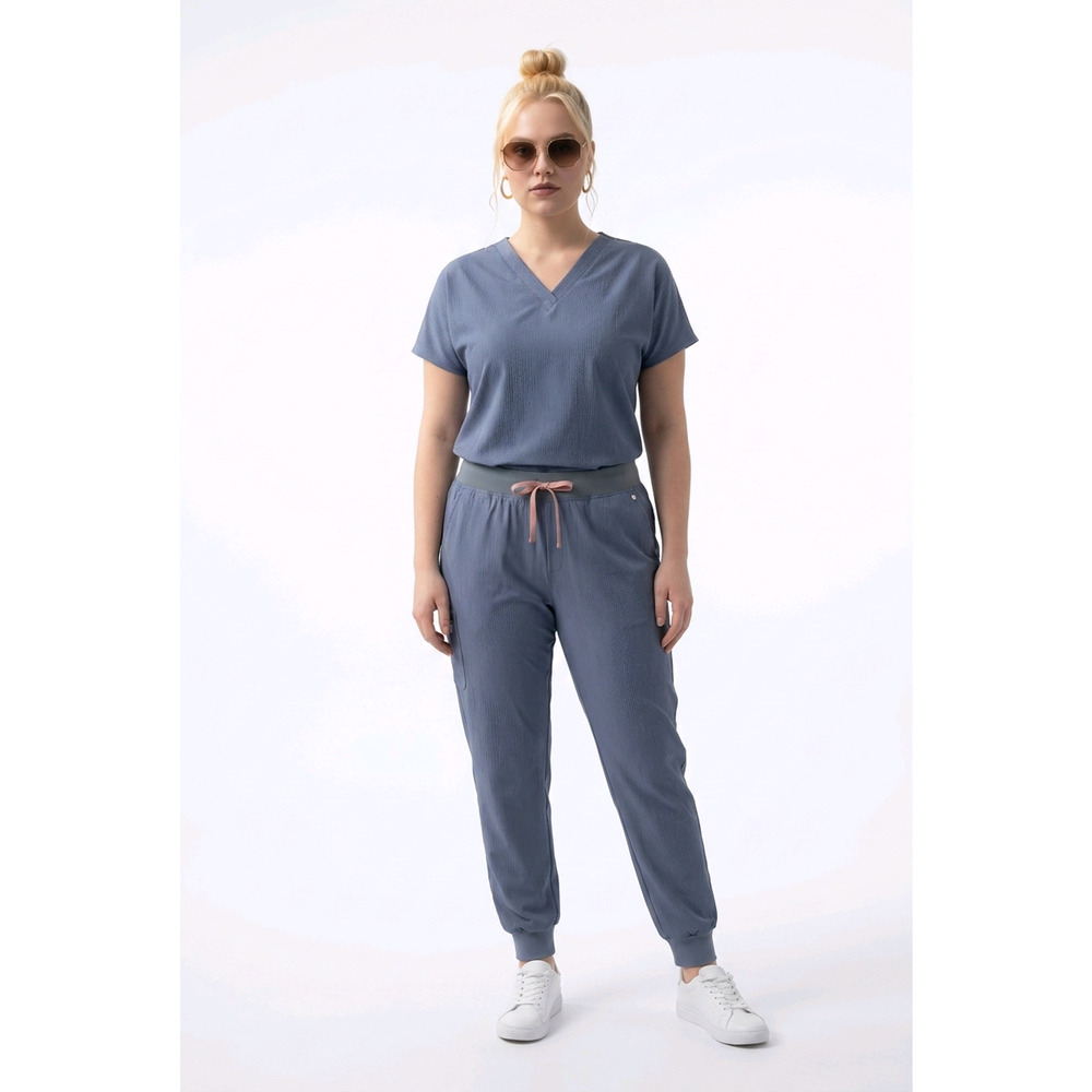 FIGS Zamora Jogger Scrub Pants 4XLT Heather Denim Dusty Rose NEW